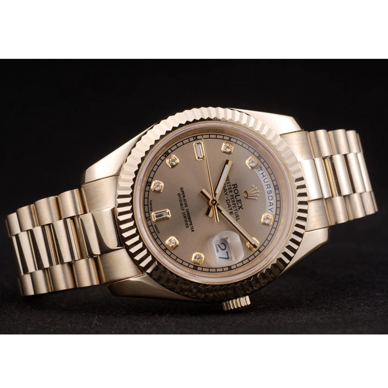 MiroTime 0713 Rolex Swiss DayDate Gold Stainless Steel Ribbed Bezel Gold Dial 41997